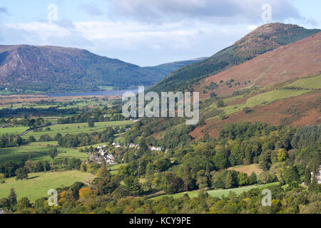 View of Millbeck and Bassenthwaite lake, from Latrigg, Cumbria, England, UK Stock Photo