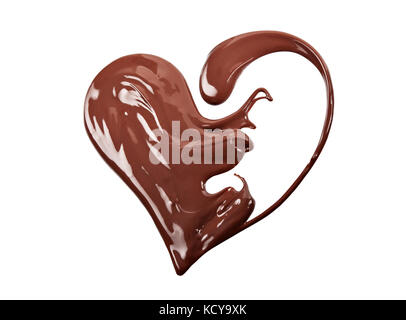 Melted chocolate heart splash.  Swirl isolated on white background. Stock Photo