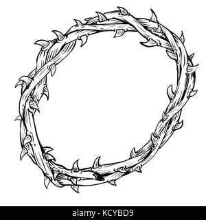 Hand drawing of Thorn Crown, isolated on white background. Black and White simple line Vector Illustration for Coloring Book - Line Drawn Vector Stock Vector