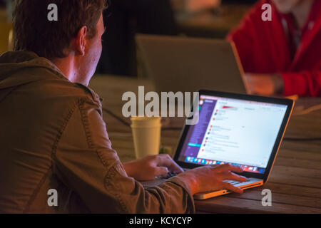 Man works at laptop Stock Photo