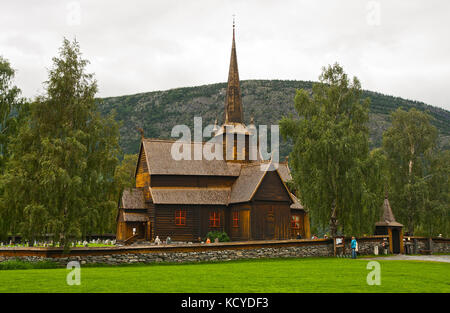 Ancient wooden church  (stavkyrkje) in Lom, Norway Stock Photo