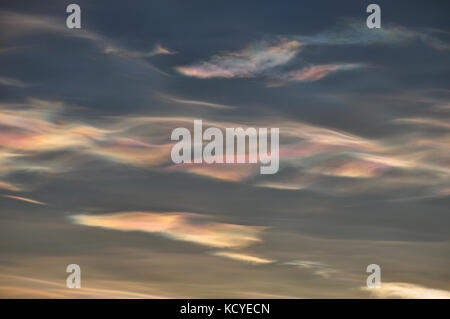 Nacreous cloud formation over looking ice shelf in Antacrtica Stock Photo