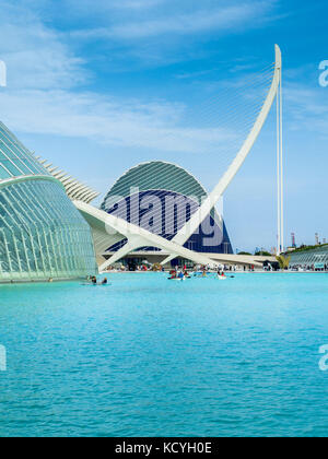 Water activities at the City of Arts and Sciences complex, Valencia, Spain Stock Photo