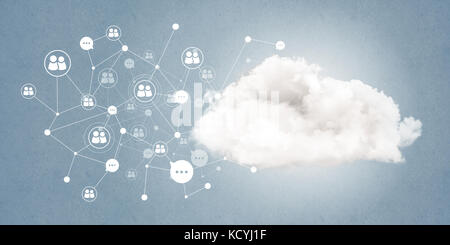Lines and dots as networking idea drawn on blue background Stock Photo