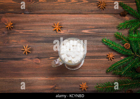 Cocoa with marshmallows on the wooden background. Stock Photo
