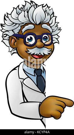 Scientist Cartoon Character Pointing Sign Stock Vector