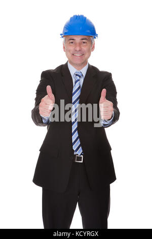 Portrait Of Happy Mature Architect Isolated Over White Background Stock Photo