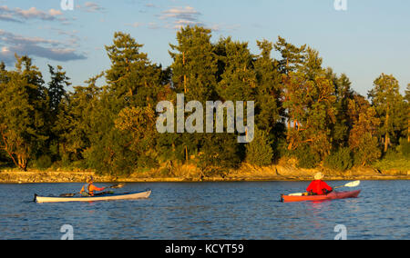 Kayaking in Saanich Inlet, British Columbia, Canada Stock Photo