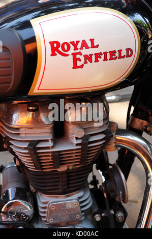 Royal Enfield motorcycle, Fontanhas Quarter, Panjim or Panaji, Goa, India Stock Photo