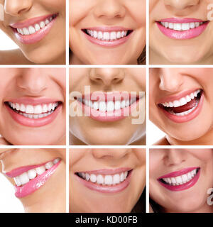 Smiling happy people with healthy teeth. Dental health. Collage. Stock Photo