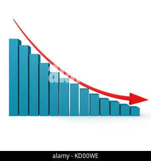 Blue graph and red arrow down image with hi-res rendered artwork that could be used for any graphic design. Stock Photo