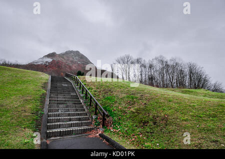 Showa-shinzan is a volcanic lava dome in the Shikotsu-Toya National Park, Hokkaido, Japan, next to Mount Usu. Stock Photo