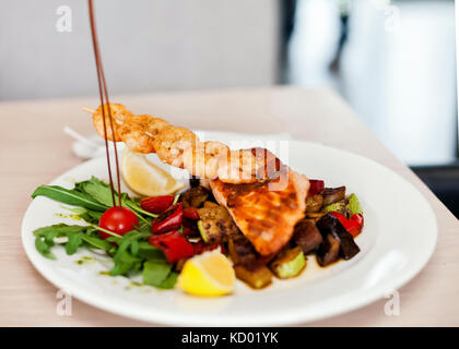 roasted pike perch fillet with seafood Stock Photo