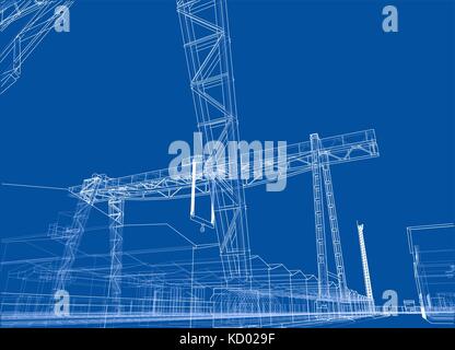 Industrial zone with buildings and cranes Stock Vector