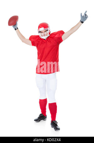 Portrait Of American Football Player On White Background Stock Photo