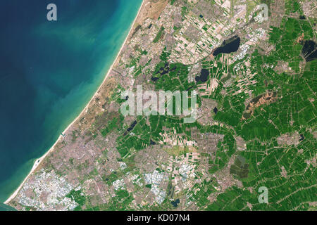 Satellite image of tulip fields near Ansterdam, Netherlands Stock Photo