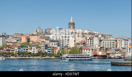 Istanbul, Turkey - April 25, 2017: City view of Istanbul from the sea overlooking Galata Tower Stock Photo
