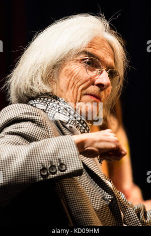 Essen, Germany. 8 October 2017. American novelist Donna Leon (pictured) - writer of the Commissario Brunetti series set in Venice, Italy, headlines the lit.Ruhr literature festival. Event with German actress Annett Renneberg and presenter Antje Deistler at Zeche Zollverein. From 4th to 8th October 2017 the international literature festival lit.RUHR presents well known international authors in interviews and readings. Stock Photo