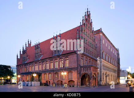 Old town hall, twilight, northern German brick Gothic, Hanover, Lower Saxony, Germany Stock Photo