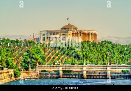 View of Dushanbe with Presidential palace and the Varzob River. Tajikistan, Central Asia Stock Photo