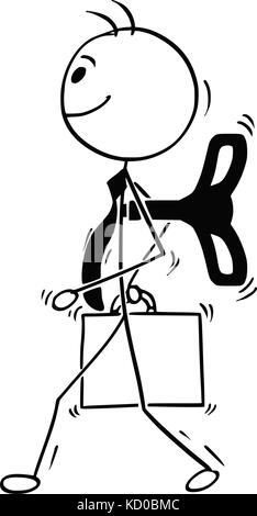 Cartoon stick man illustration of windup wind-up business man walking with key on his back. Stock Vector