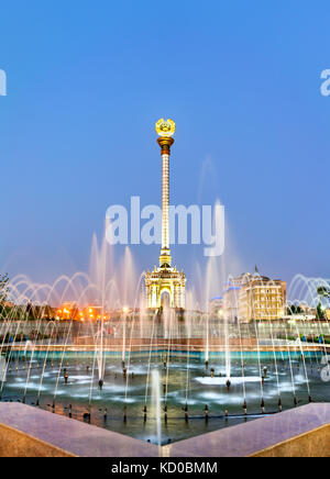 Fountain and Independence Monument in Dushanbe, the Capital of Tajikistan Stock Photo