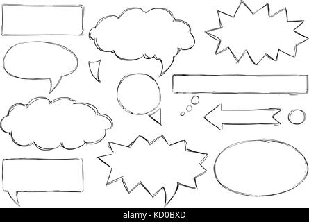 Set of vector doodle hand drawing of text speech bubbles. Stock Vector