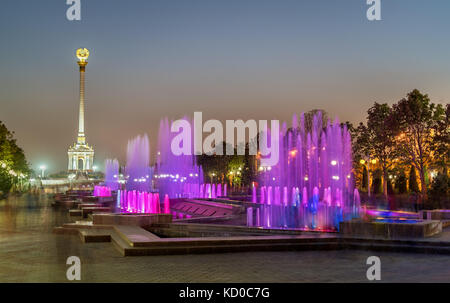 Fountains and Independence Monument in Dushanbe, the Capital of Tajikistan Stock Photo