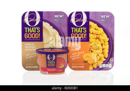 Oprah Winfrey's O that's Good prepared foods and soup in package on white background isolated USA Stock Photo