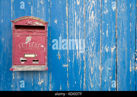 Letter Box On Blue Wood Door Stock Photo