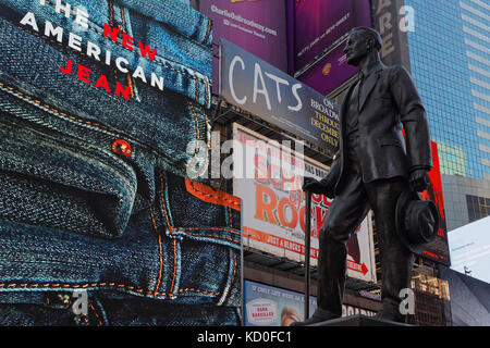 NEW YORK CITY, USA, September 10, 2017 : Cohan's 'Give My Regards to Broadway' statue in Times Square. Times Square is a major commercial intersection Stock Photo