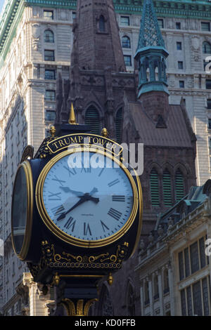 NEW YORK CITY, USA, September 10, 2017 : Clock in front of Trump Tower. Trump Tower serves as the headquarters for The Trump Organization of US Presid Stock Photo