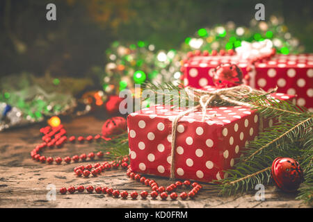 Small Handmade gift boxes in shiny light background Stock Photo
