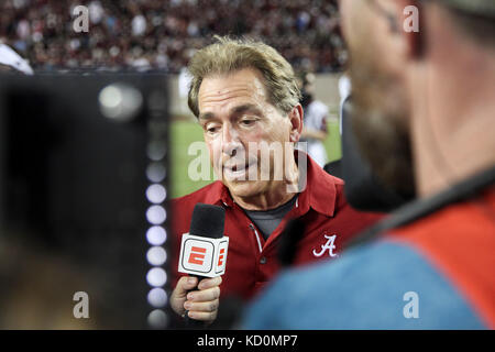 October 6, 2017: Alabama Crimson Tide head coach Nick Saban during the NCAA football game between the Alabama Crimson Tide and the Texas A&M Aggies at Kyle Field in College Station, TX; John Glaser/CSM. Stock Photo