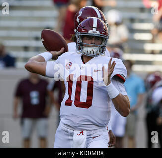 October 6, 2017: Alabama Crimson Tide quarterback Mac Jones (10) during the NCAA football game between the Alabama Crimson Tide and the Texas A&M Aggies at Kyle Field in College Station, TX; John Glaser/CSM. Stock Photo