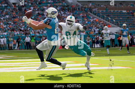 Tennessee Titans wide receiver Rishard Matthews (18) celebrates the  touchdown of Tennessee Titans tight end Phillip Supernaw (89) during the  second half against the Miami Dolphins at Hard Rock Stadium. (Jasen  Vinlove-USA