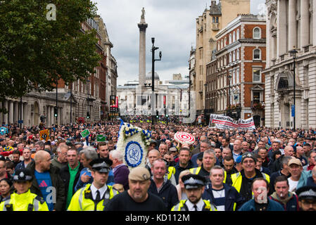 London, United Kingdom. 07th October 2017. Street movement group 'Football Lads Alliance' held a demonstration against Terrorism and Extremism in central London. Credit: Peter Manning/Alamy Live News Stock Photo