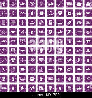100 different gestures icons set grunge purple Stock Vector