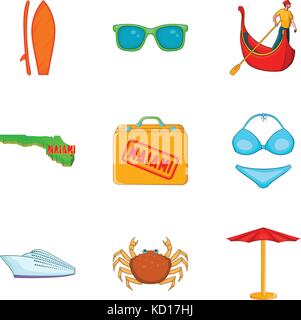 Miami icons set, cartoon style Stock Vector