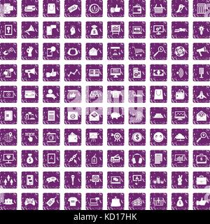 100 digital marketing icons set grunge purple Stock Vector
