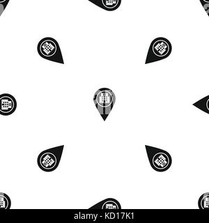 Geo tag with hospital building pattern seamless black Stock Vector