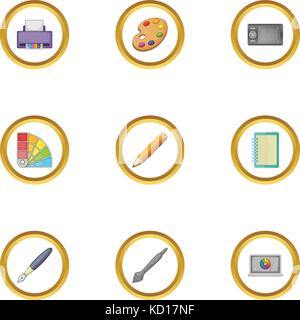 Designer equipment icons set, cartoon style Stock Vector