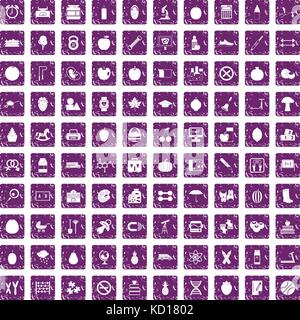 100 apple icons set grunge purple Stock Vector