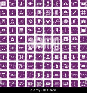 100 doctor icons set grunge purple Stock Vector