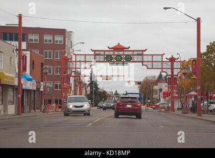 Chinatown red gates, of the gate of happy arrival in Edmonton, Alberta Stock Photo