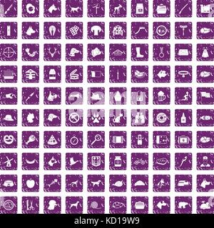 100 dog icons set grunge purple Stock Vector