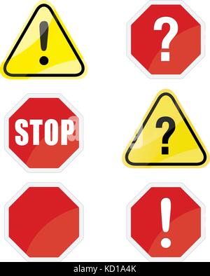 six different traffic signs as question mark, caution, stop Stock Vector