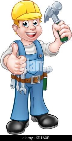 Handyman Carpenter Cartoon Character Holding Hammer Stock Vector