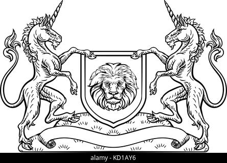 Knight Crest Unicorn Shield Heraldic Emblem Stock Vector