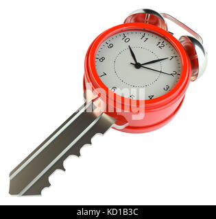 Key with alarm clock. Success concept or concept of housing sales Stock Photo